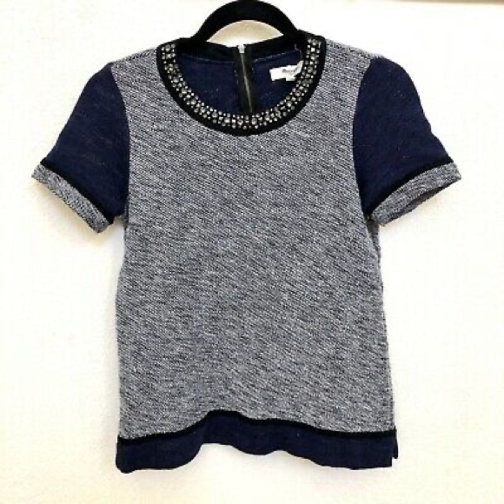 Madewell Tweed Jeweled Collar Top